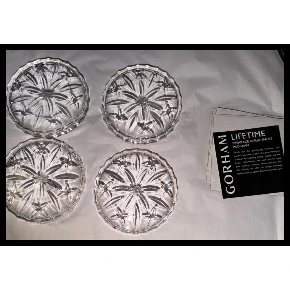 Gorham Lady Anne Crystal Coasters Set of 4 Clear Round Starburst Cut Glass
